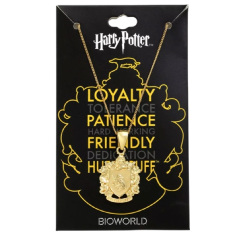 NWT Bioworld Gold Harry Potter Hufflepuff Crest Pendant Necklace
